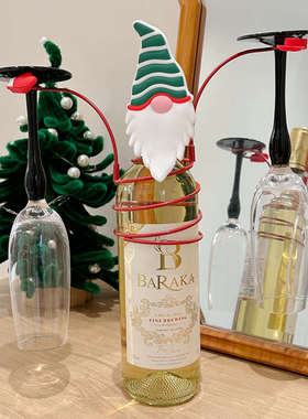圣诞老人红酒杯架倒挂高脚杯香槟红酒瓶套圣诞节场景布置装饰摆件