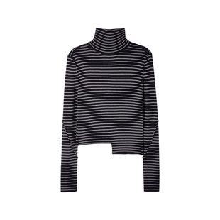 U/TI条纹莫代尔亲肤打底衫女装高领显瘦叠穿毛衫尤缇2025冬季新款