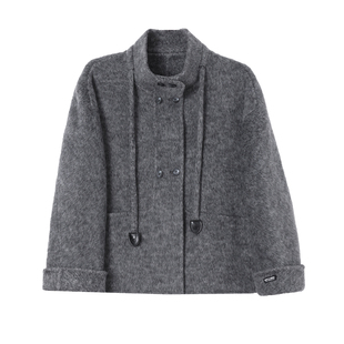 灰色短款小个子双面呢羊绒大衣女2025年新款宽松韩版羊毛呢子外套