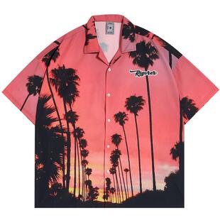 准者AR系列花衬衫满印短袖男士新款美式篮球潮流翻领运动T恤男子