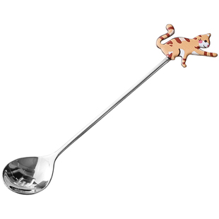 猫抓鱼咖啡勺 304不锈钢创意搅拌勺小勺子甜品勺家用饮料勺配杯子