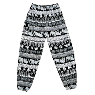 泰国瑜伽灯笼裤子女夏季波西米亚宽松人造棉绸阔腿大象花沙滩长裤