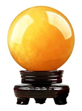 天然黄水晶球招财摆件原石打磨黄色水晶球客厅办公室解决厨房西北
