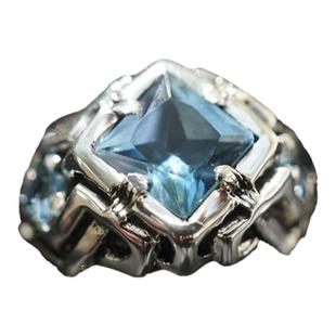 纯银宝石戒指方形镶嵌情侣银饰对戒多层纽丝多层欧美范现代款复杂