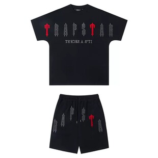 Trapstar 潮牌高街夏季运动男女撞色字母刺绣宽松短裤短袖T恤套装