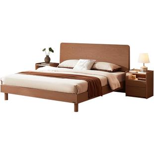 全友家居北欧原木风板式双人床2025新款实木脚床主卧室1米8床架