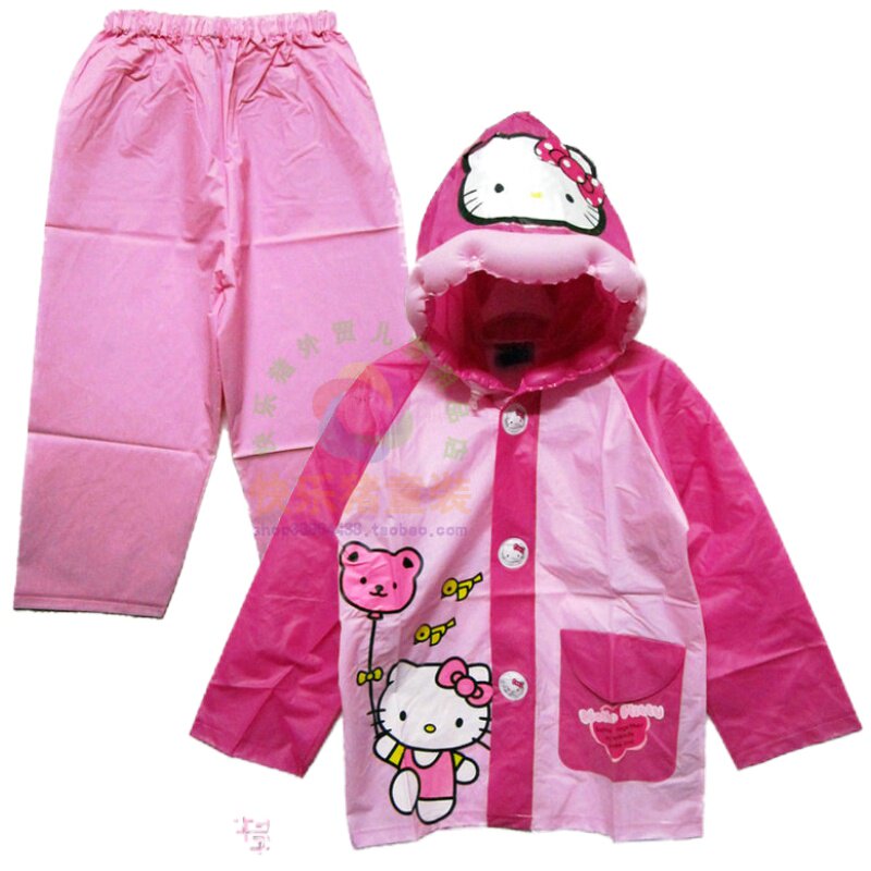 Hello Kitty 凯蒂猫吹气帽儿童雨衣 充气帽檐分体雨衣雨裤2件套装