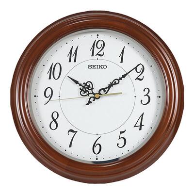 SEIKO日本精工12寸静音挂钟简洁中式卧室客厅办公桤木实木石英钟