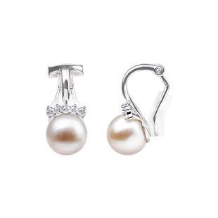 KEZ天然淡水珍珠耳夹女S925银无耳洞无痛感皇冠耳饰珠宝礼物送人
