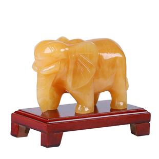 天然黄玉石大象摆件送底座客厅玄关办公室店铺家里招财家居摆饰品