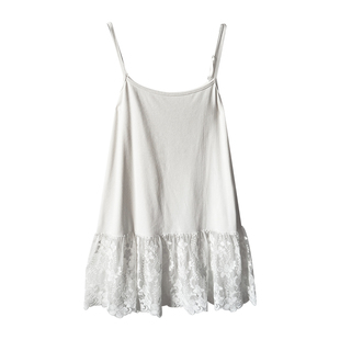 遮屁股蕾丝边吊带衫a字上衣特大码女装小背心胖mm中长款遮肉屁帘