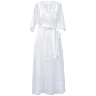 2026年新款苎麻吊带连衣裙女白色仙女裙棉麻女装长款夏季度假袍子