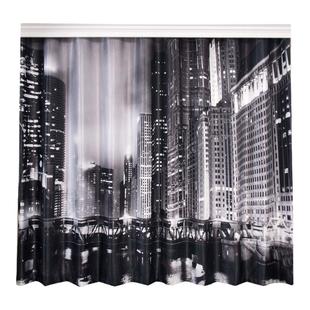 定制北欧简约现代黑白城市楼宇棉麻遮光成品窗帘布纱卧室客厅隔断