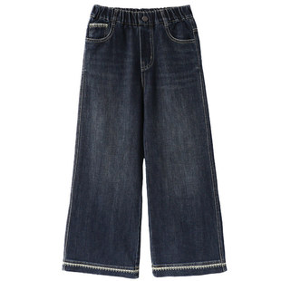 女童牛仔裤子裤冬新款款儿童洋气一体绒中大童秋季加绒直筒阔腿潮