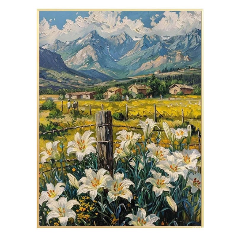 梵高高山下的百合花钻石画方钻满钻新款欧式名画粘贴砖十字绣客厅
