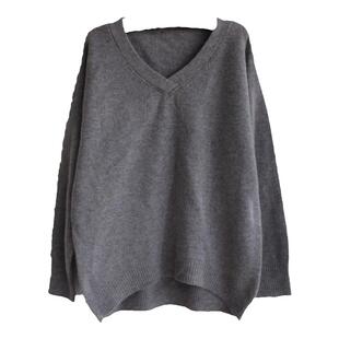 日单V领秋冬针织毛衣女套衫粉红色灰色绿色冬季兔毛羊毛通勒气质