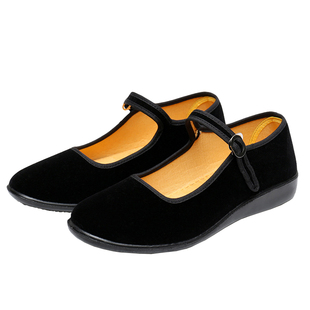 老北京布鞋绒面春聚氨酯全黑酒店工作耐磨防滑跳舞妈妈平底单鞋女