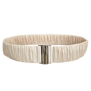 新品女式褶皱款裸粉色松紧腰带有弹力百搭配羽绒服腰封淡粉樱花粉