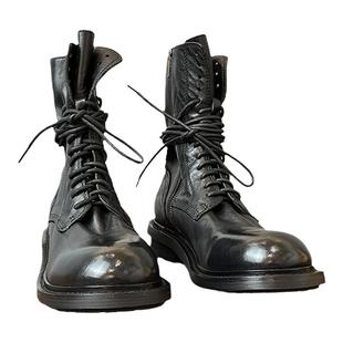 升级版~水洗马皮~ANN手工复古马丁靴女款低跟系带侧拉链机车短靴