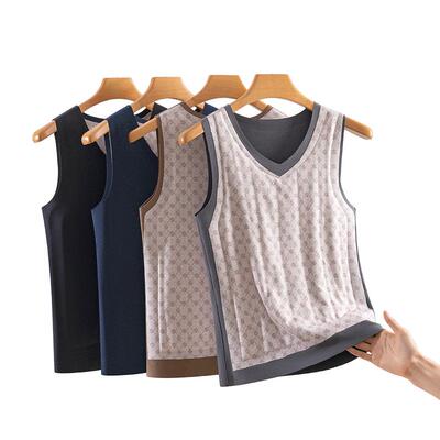 全羊毛贴片背心男无痕加绒加厚冬