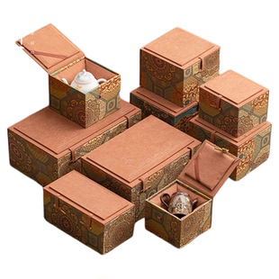 万花锦纹礼盒高档瓷器锦盒单杯紫砂壶一壶两杯一壶四杯礼品盒空盒