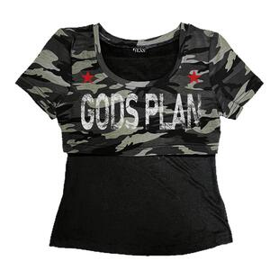 Gods plan*上帝计划25ss原创小众辣妹暗黑迷彩收腰正肩修身短袖女