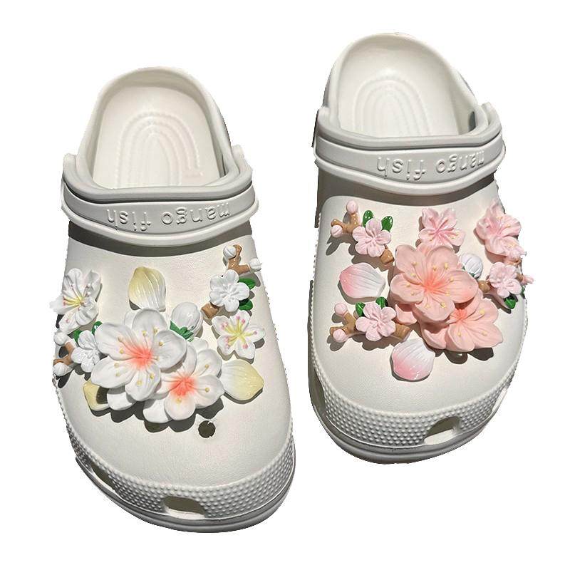 可爱桃花洞洞鞋扣适配crocs洞洞鞋配饰樱花diy卡骆驰配件装饰鞋花
