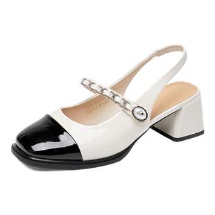 依思q凉鞋女款2026新款法式单鞋一字带小香风粗跟鞋玛丽珍女鞋夏