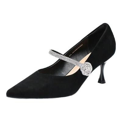 千百度尖头时尚浅口水钻细跟单鞋