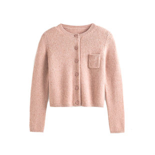 小禾【十里桃花】100康赛妮山羊绒花式纱口袋圆领针织毛衣外套女