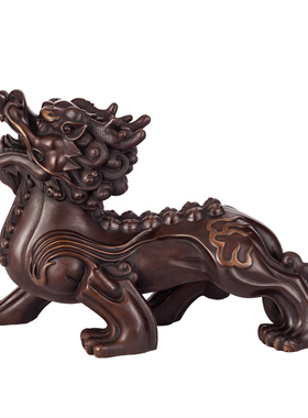 纯黄铜双角貔貅办公室客厅家居装饰品招财黄铜貔貅工艺品礼品摆件