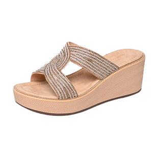 凉拖鞋女夏时尚外穿坡跟凉鞋厚底高跟镶钻2026新款女鞋水钻防水台