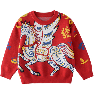 棉花堂宝宝拜年服马年新年毛衣儿童过年衣服线衣男童童装女童衣服