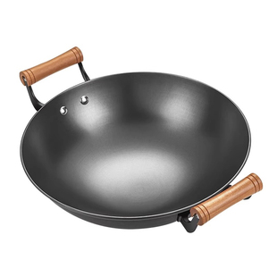 双耳铁锅家用炒锅不粘锅无涂层老式圆底燃气灶凹电磁炉炒菜锅专用