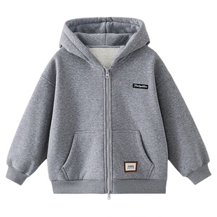 男童加绒外套秋冬款2025冬装新款儿童男孩加厚连帽外套冬季上衣