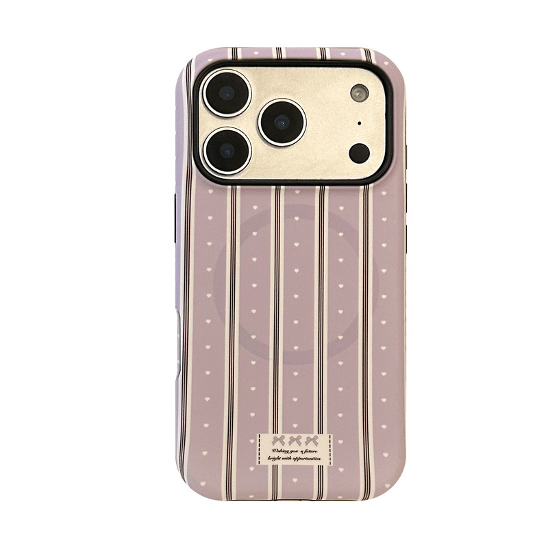 韩国奶油条纹爱心蝴蝶结适用苹果18promax手机壳iPhone16pm磁吸支架15菲林硬壳14少女心13防摔12新款17保护套