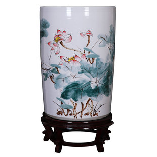 景德镇陶瓷书画缸卷轴缸荷花花瓶客厅插新中式收纳缸落地箭筒摆件