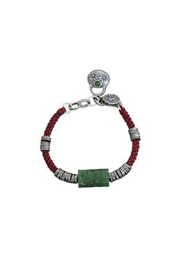 925银花朵雕刻和田玉碧玉盘缠编绳手链女复古气质个性民族风礼物