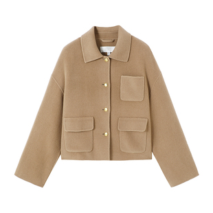 URLAZH有兰冬季新款复古驼色短款箱型休闲气质羊绒毛呢大衣外套女