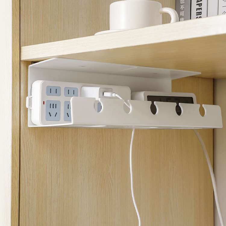 桌下理线槽电线插排收纳架插座支架置物架免打孔插板墙上固定器