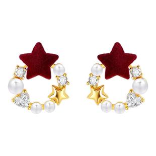 999纯银针星星珍珠耳钉女高级感耳环2026年新款马本命年新年耳饰