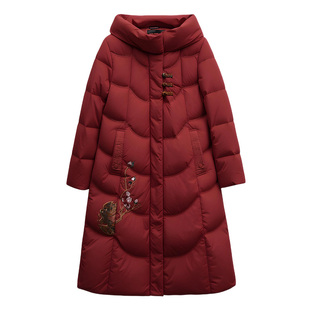 雅鹿冬季加厚长款妈妈装显瘦正品新款保暖羽绒服防寒红色上衣外套
