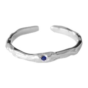 梵树For handmade-《一点蓝》S925小众设计锆石肌理银戒指