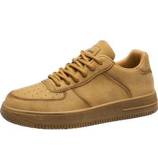 男鞋冬季潮牌高级感百搭休闲小麦色板鞋运动厚底增高真皮男士皮鞋