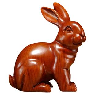 花梨木头小兔子摆件实木质雕刻十二生肖木制属兔吉祥物装饰工艺品