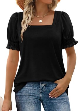 Z 59023 U Neck Petal Sleeve Loose T-Shirt 宽松花瓣袖T恤