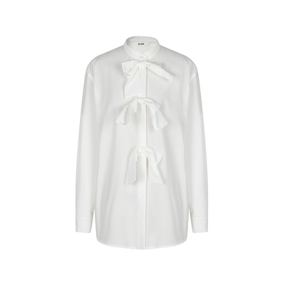 none小立领蝴蝶结绑带时髦衬衫