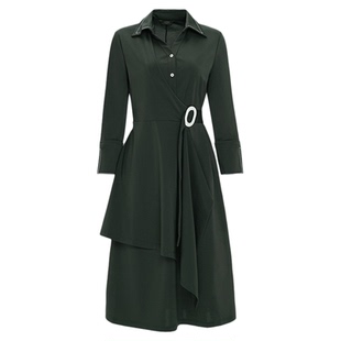 莱芙·艾迪儿商场同款25春季新品衬衫领设计中长袖过膝连衣裙