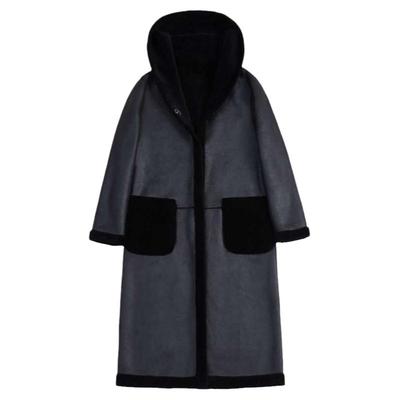 皮毛一体长款过膝仿皮皮衣新中式