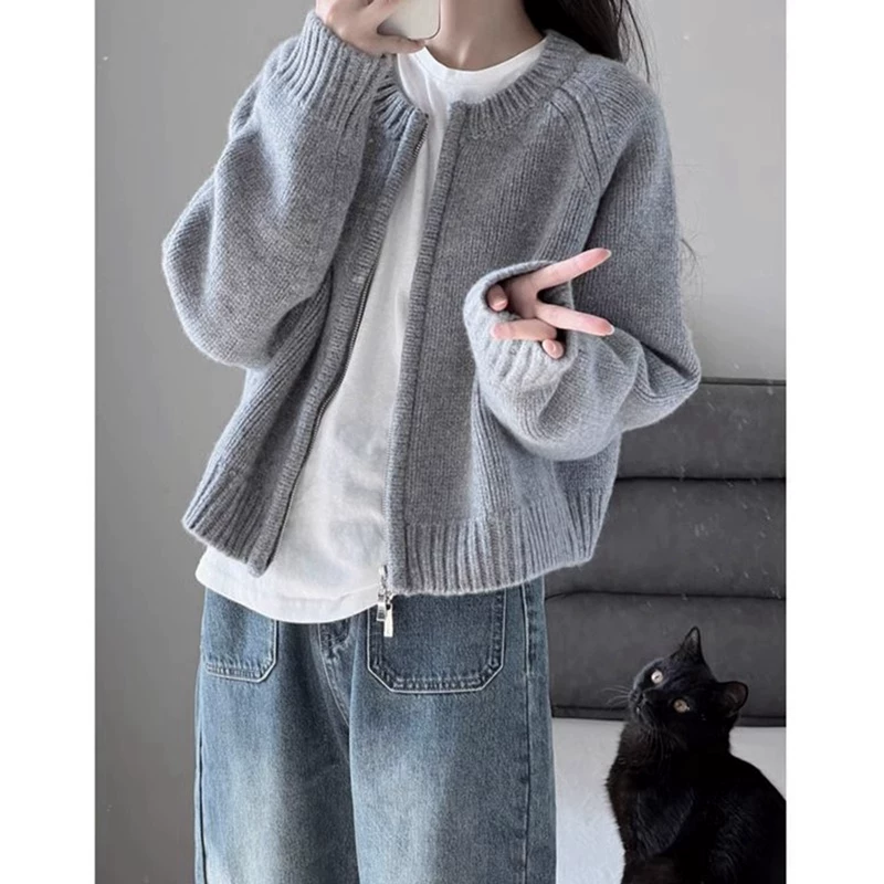 Свитер, вязаный кардиган, демисезонная куртка с молнией, стиль Chanel